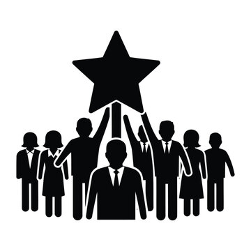 Group of people holding up a large star icon team business