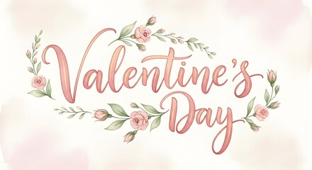 Valentine's day greeting with floral wreath and romantic typography