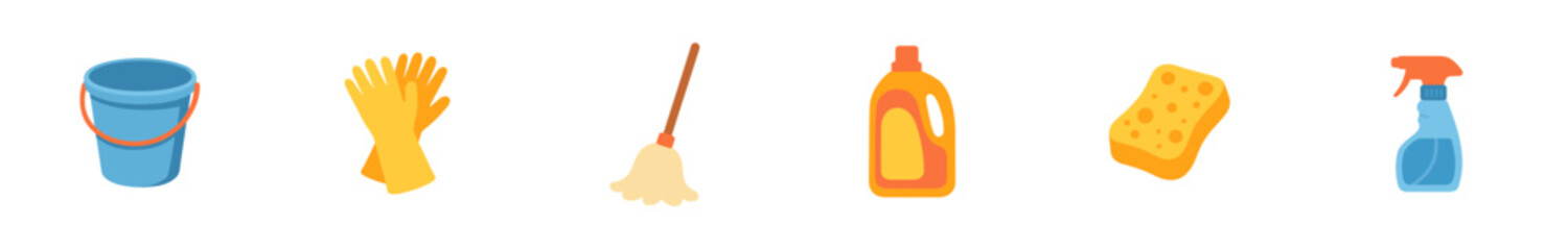 Obraz premium Essential cleaning supplies and tools for maintaining a tidy home, providing everything needed for effective household chores and sanitation.