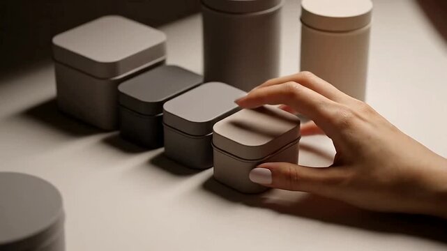 Beige Minimalist Product Packaging Display or Neutral Toned Cosmetic Container Arrangement