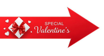A red Valentine's Day banner with a gift and hearts on black background