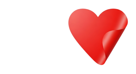 A red heart sticker peeled back on a black background