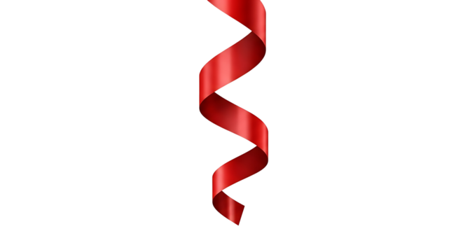 A red ribbon twisted and curled on a black background - Powered by Adobe