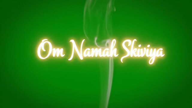 Om Namah Shivaya Mantra Glowing Neon Text Animation on Green Screen Background.