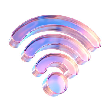 A 3D Wi-Fi icon with a holographic effect isolated on a white background for digital use