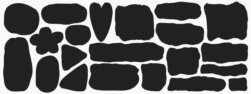Hand drawn abstract frames collection. Wavy organic rectangles and curved boxes. Scribble borders, naive sketch shapes for notes, posters, layouts.