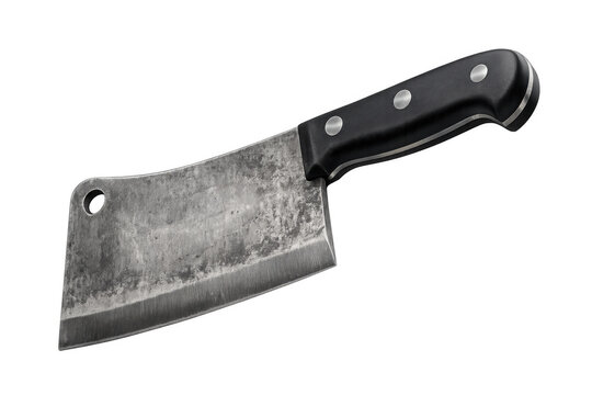 Butcher's cleaver featuring a heavy, sharp blade and black handle, essential kitchen tool for meat preparation on transparent background