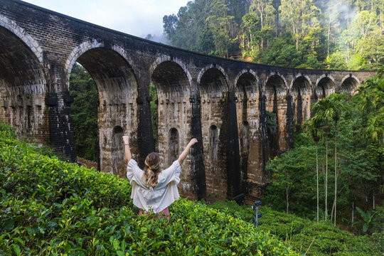 Woman in Tea Plantation Below the Nine Arches Railway Bridge, Ella, Sri Lanka