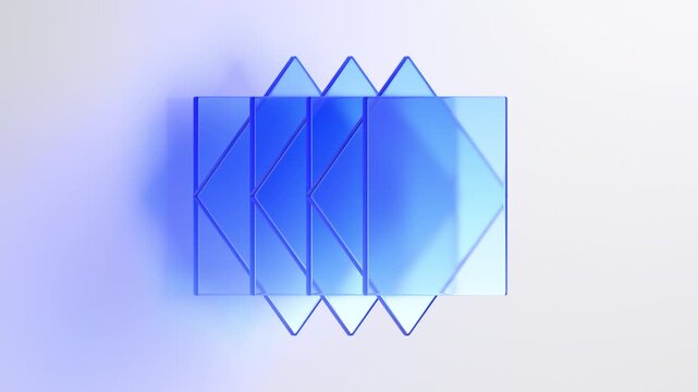 Abstract geometric animation, rotating blue glass blocks, 4k seamless loop 3d animation	
