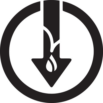 Down arrow with water drop inside circle indicating water conservation or flow symbol vector illustration