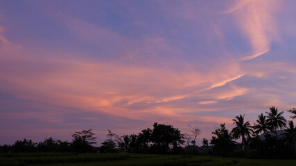 Sunset view with purple and orange sky. For graphic design, 3D rendering and banners