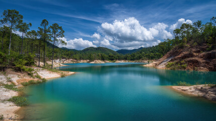 Tranquil nature landscape serene lake outdoor photography lush green environment scenic view peaceful concept