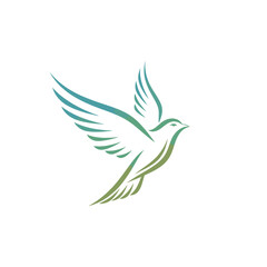 Fototapeta premium A stylized minimalist line art illustration of a bird in flight with wings spread wide.