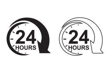24 hour assistance icons. 24 hours 7 days in week support icons. 24 hour service icon. 24 hours icon. 24 hours order execution or delivery service icon. 24 hours icon flat style on a white background