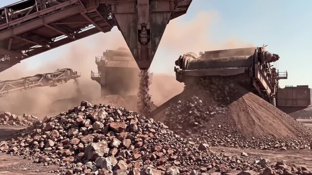 Gargantuan Machinery Crushes and Sifts Raw Ore at Industrial Site