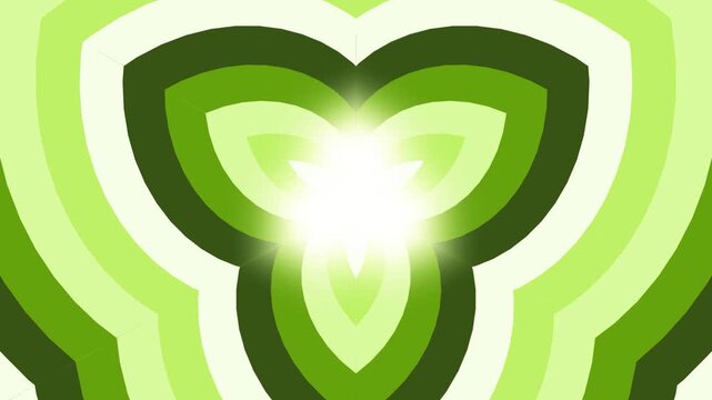Abstract green geometric emblem with layered concentric shapes and organic leaf-like motifs.