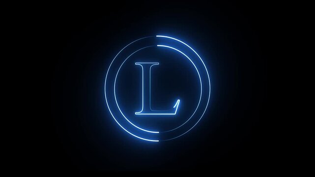Glowing neon alphabet L . Animated neon letter 'L'. Educational concept with neon letter. Blue color alphabet on black background . 4k animation video.