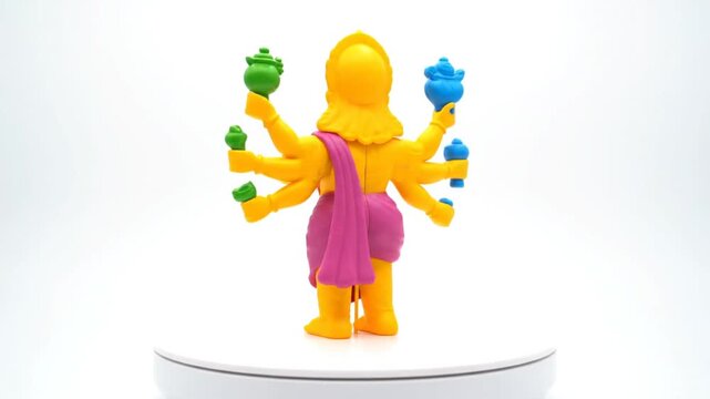 Whimsical Multi-Armed Yellow Figure with Colorful Accents.
