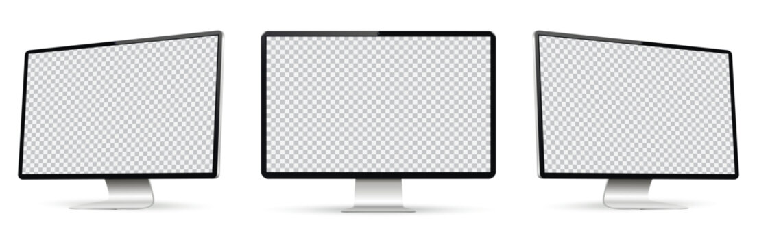 Computer display on three sides with with empty screen. Realistic computer screen mockup.