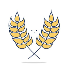 Cute Kawaii Wheat Vector Pastel Colored Flat Style Agriculture Illustration, Hand Drawn Cartoon Wheat Grain Icon for Farming, Harvest Season, Kids Design, Organic Food, and Cute Nature Theme