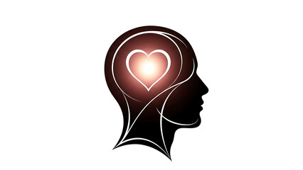A stylized illustration of a human head with a glowing heart Fundo branco