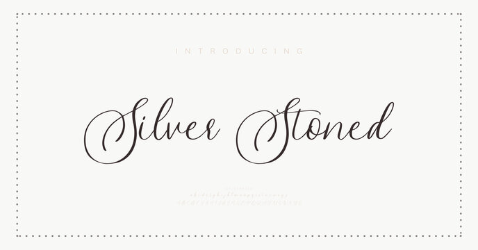 Silver Stoned, Script luxury wedding alphabet letters font with tails. Typography elegant classic serif fonts and number decorative vintage retro concept for logo branding. vector illustration
 