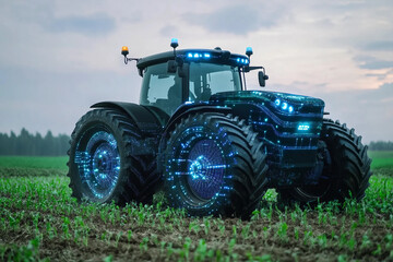 Obraz premium Futuristic digital technology in smart agriculture utilizing AI machine Generative AI