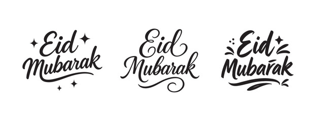  Eid Mubarak typography set with stars and flourish accents © HENA