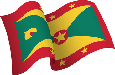 Flag of Grenada. Ribbon style flag that conveys a sense of movement and waving effect