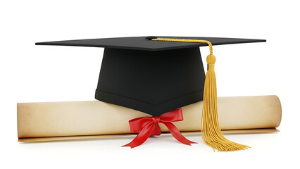 A graduation cap and diploma on a white background symbolizing academic achievement Fundo branco
