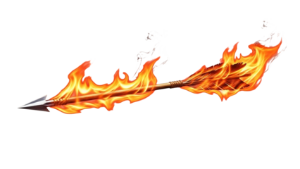 Fiery burning flaming arrow engulfed in intense flames with flying sparks dramatic passionate love cupid symbol fire arrow PNG transparent background