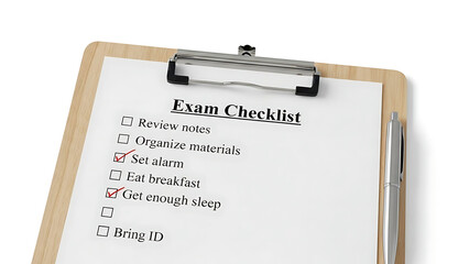 A clipboard with an exam checklist on a white background Fundo branco