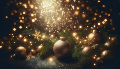 Golden christmas ornaments with sparkling lights