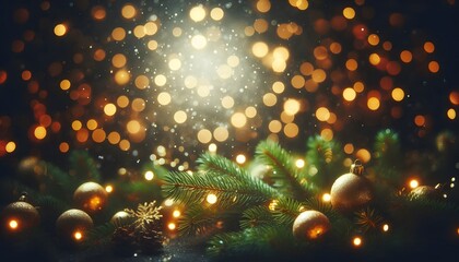 Golden bokeh lights on christmas tree