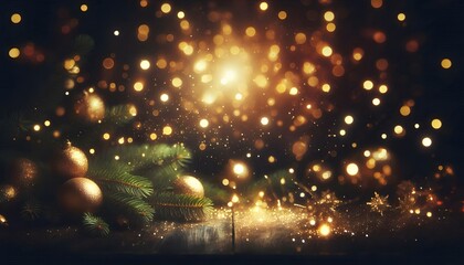 Golden bokeh lights in dark night