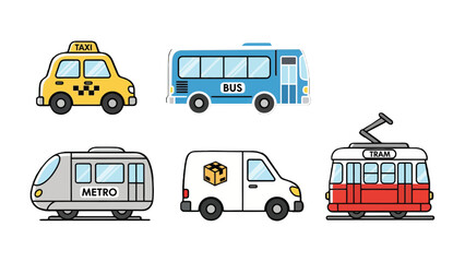 Transportation vehicles in illustration: A collection of various vehicles is showcased with bright colors and modern illustration style. This image is perfect for the diverse concepts of travel. © Ajhar234