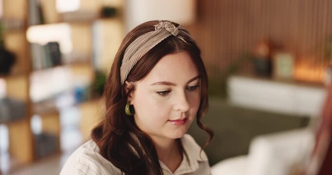 Girl, painter and artwork in house with easel, hobby and creative process with stroke for project. Woman, artist and tools for texture, design or skills for talent, canvas or craft at apartment