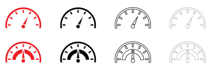 Plakat speedometer, tachometer icon, speed indicator motor speed sign, car speed vector, silhouette and line art