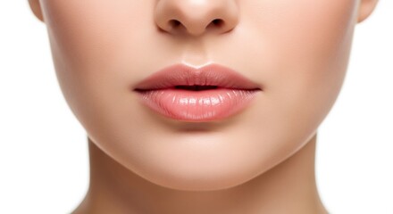 Obraz premium Close up of woman with perfect plump lip and healthy skin. Beauty and cosmetic concept for makeup, skincare, and natural look.