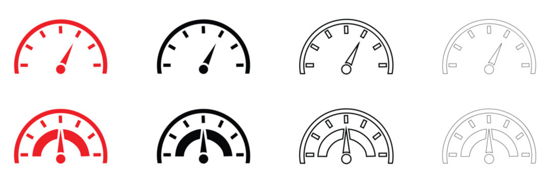 speedometer, tachometer icon, speed indicator motor speed sign, car speed vector, silhouette and line art