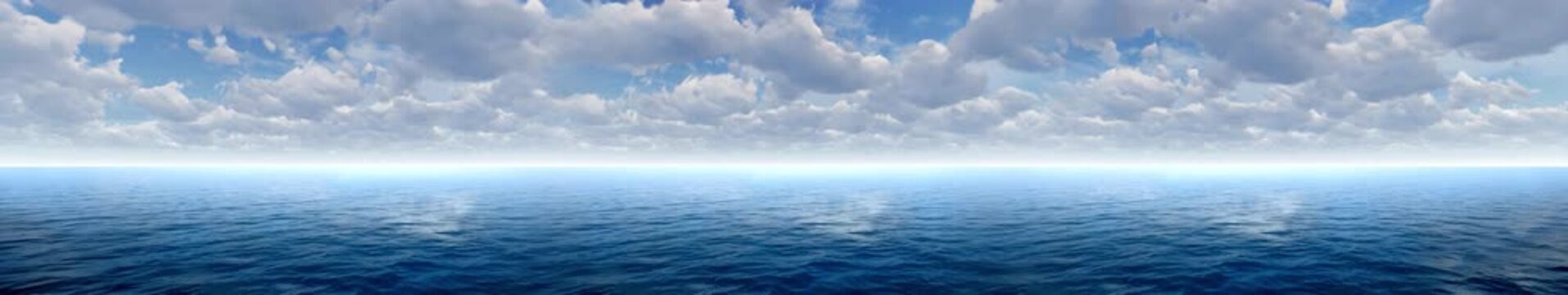 Soft clouds drifting across a blue sky above a calm ocean, creating a peaceful seascape background | widescreen| looped animation