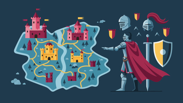 Medieval Kingdom Map With Knight Ready To Defend Against Invaders And Conquests