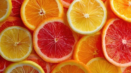 Vibrant citrus fruit slices in orange, yellow, and red tones.