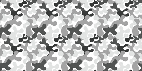 Monochrome camouflage pattern with abstract shapes