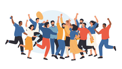 Obraz premium Diverse group of people jumping and celebrating together with joy and excitement representing community and success.