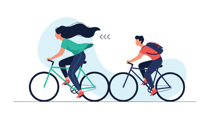 Obraz premium Man and woman riding bicycles together outdoors for fitness leisure and eco friendly transportation in a city.