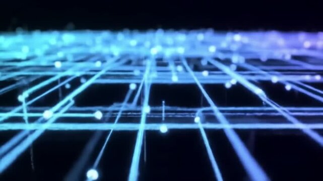 Abstract digital network lines with glowing nodes on dark background