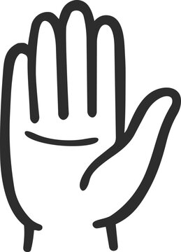 Open Palm Hand Gesture, Stop and Attention Symbol, Minimal Line Hand Illustration