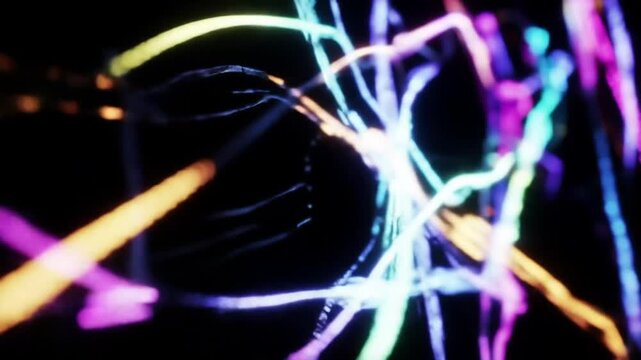 Abstract light trails in motion against dark background