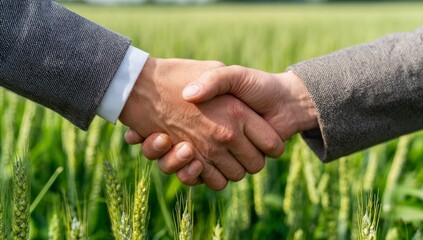 Harvest Deal: Handshake over Wheat Field, Agreement on Growth.